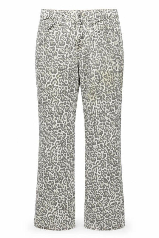 Front view of Stradivarius Teen Grey Animal Print Straight Jeans, size 14, Cotton