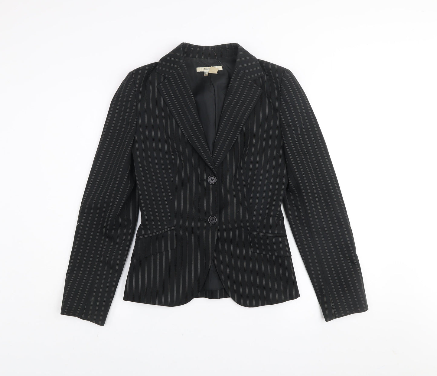 Zara Basic Women's Black Pinstripe Tailored Suit Jacket UK 8