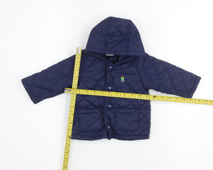 United Colors of Benetton Blue Quilted Hooded Jacket 3-6 Months