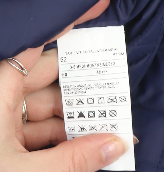 United Colors of Benetton Blue Quilted Hooded Jacket 3-6 Months