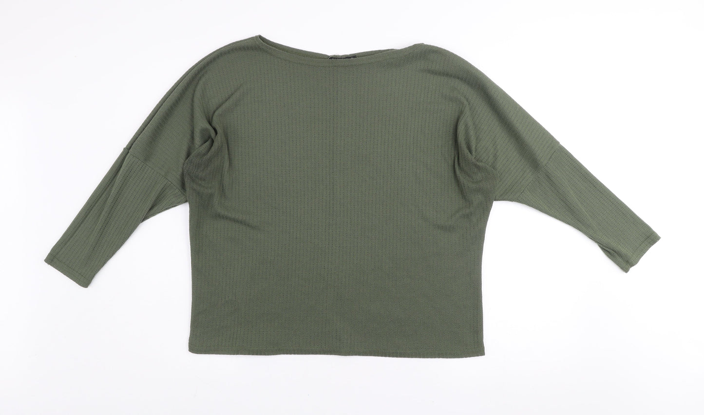 Boohoo Women’s Green Relaxed Waffle-Knit Jumper Size 14