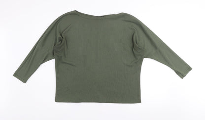 Boohoo Women’s Green Relaxed Waffle-Knit Jumper Size 14