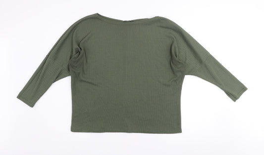 Boohoo Women’s Green Relaxed Waffle-Knit Jumper Size 14