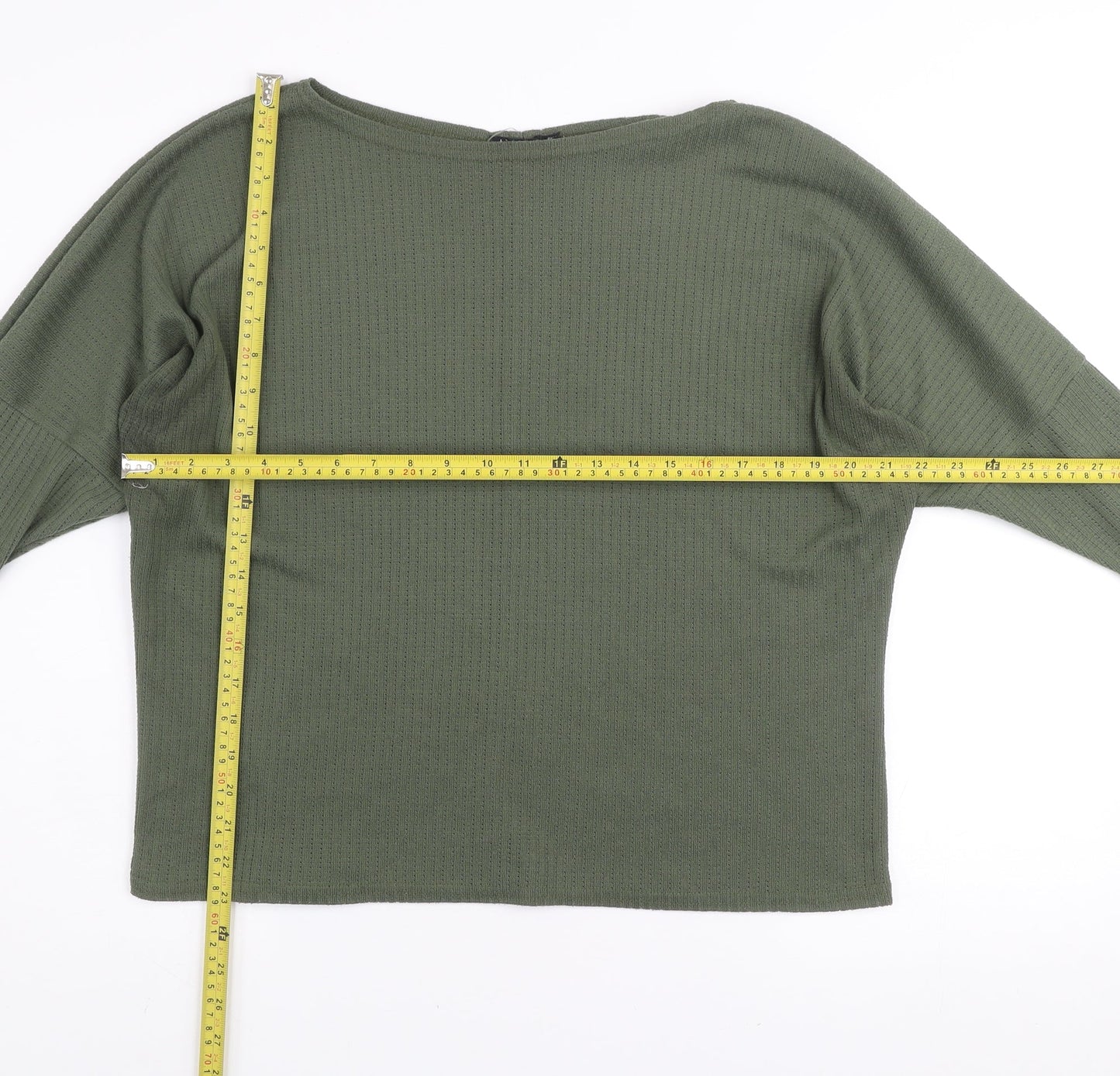 Boohoo Women’s Green Relaxed Waffle-Knit Jumper Size 14