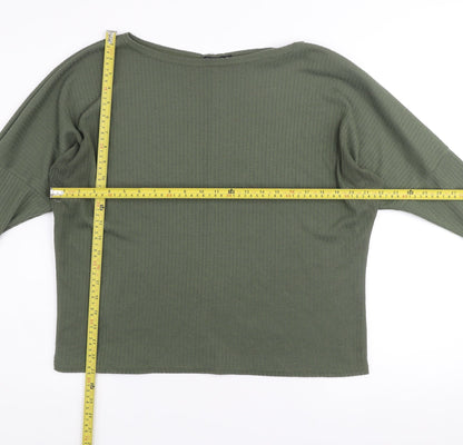 Boohoo Women’s Green Relaxed Waffle-Knit Jumper Size 14