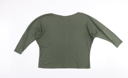 Boohoo Women’s Green Relaxed Waffle-Knit Jumper Size 14