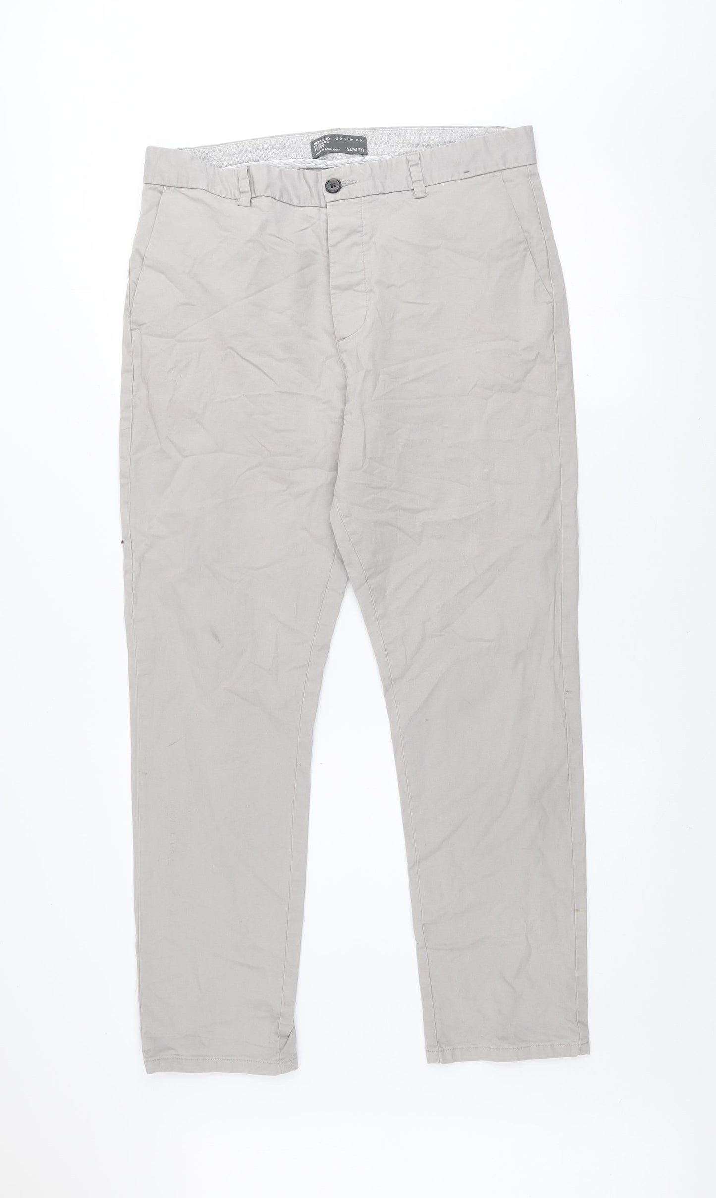 Denim Co. Men's Beige Slim Fit Chino Trousers Size 34L30