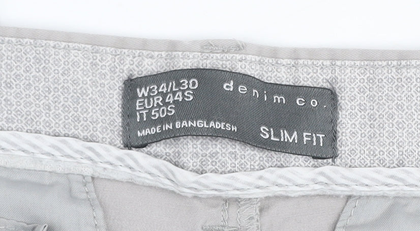 Denim Co. Men's Beige Slim Fit Chino Trousers Size 34L30