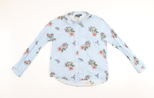 Primark Women's Blue Floral Stripe Cotton Button-Up Shirt Size 12