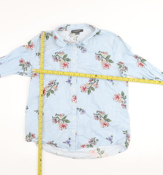 Primark Women's Blue Floral Stripe Cotton Button-Up Shirt Size 12