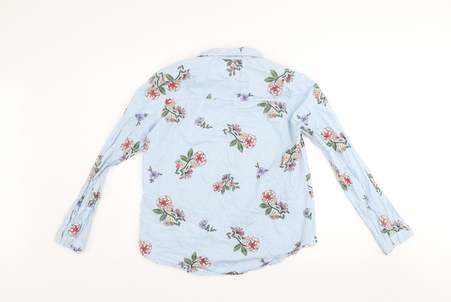 Primark Women's Blue Floral Stripe Cotton Button-Up Shirt Size 12