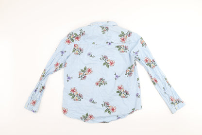 Primark Women's Blue Floral Stripe Cotton Button-Up Shirt Size 12
