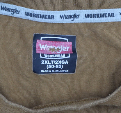 Wrangler Workwear Men’s Brown 2XLT Crew Neck Cotton Short Sleeve T-Shirt