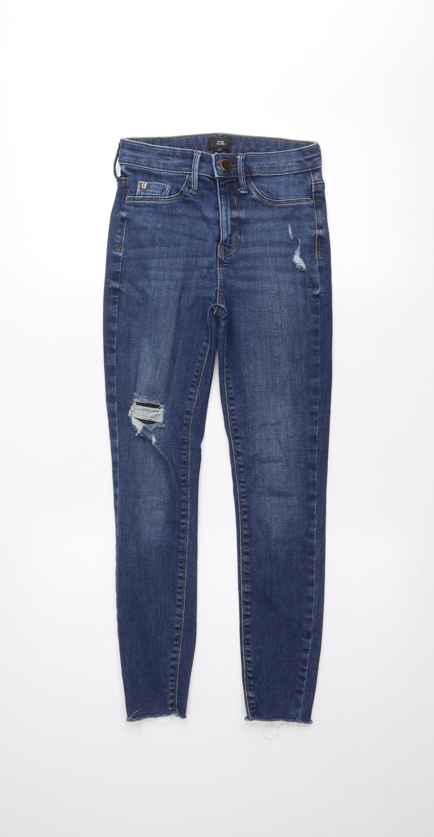 River Island Women’s Blue Distressed Ankle Jeans Size 8 Slim Fit