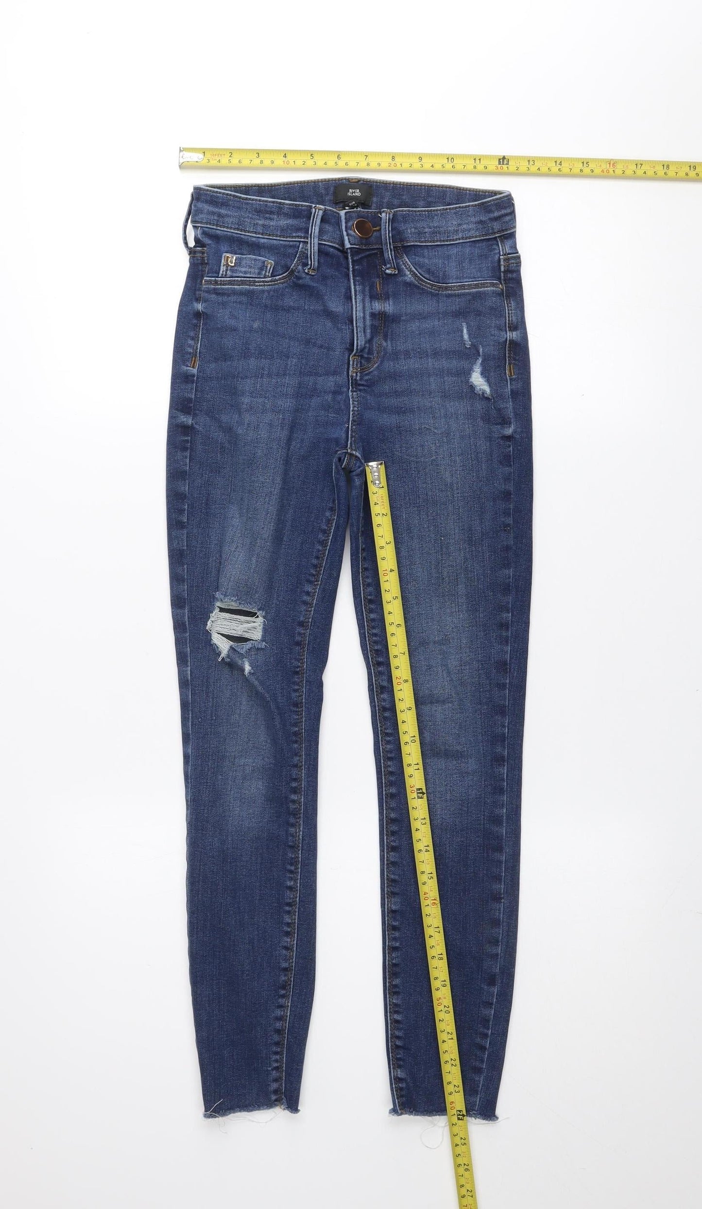 River Island Women’s Blue Distressed Ankle Jeans Size 8 Slim Fit