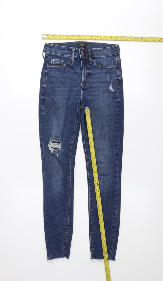 River Island Women’s Blue Distressed Ankle Jeans Size 8 Slim Fit