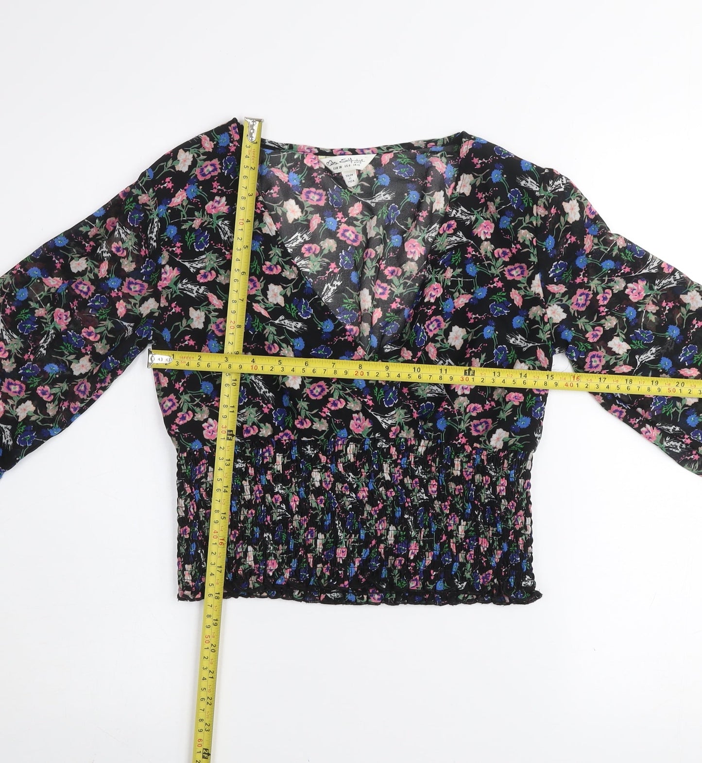 Miss Selfridge Womens Multicoloured Floral Long Sleeve V-Neck Cropped Blouse UK 10