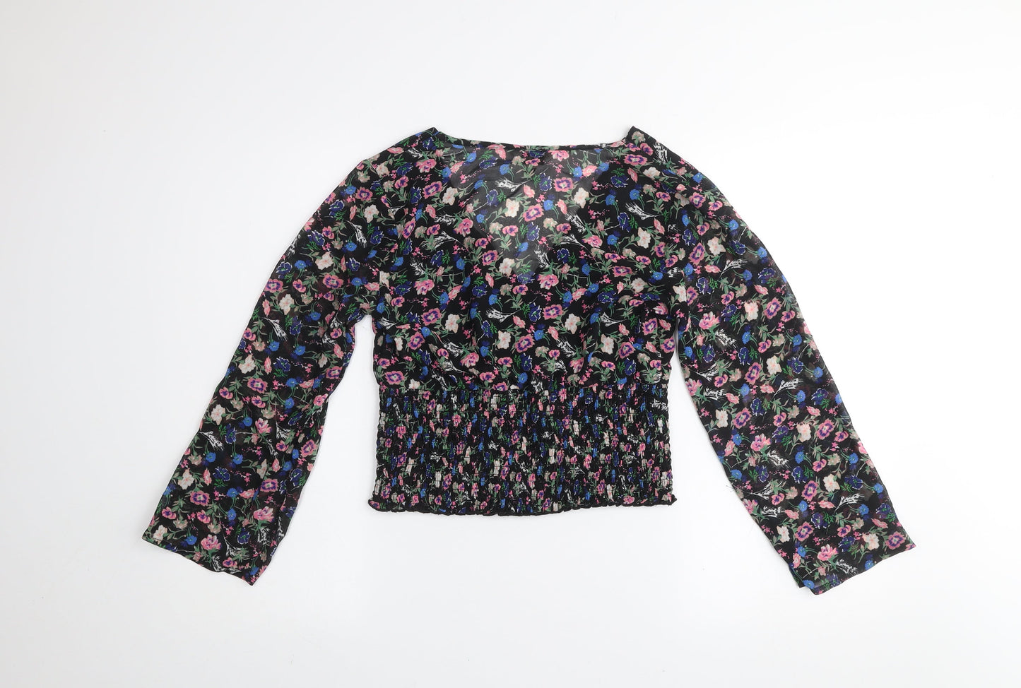 Miss Selfridge Womens Multicoloured Floral Long Sleeve V-Neck Cropped Blouse UK 10