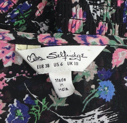 Miss Selfridge Womens Multicoloured Floral Long Sleeve V-Neck Cropped Blouse UK 10