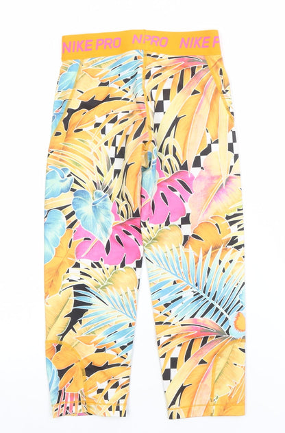 Nike Girls Multicoloured Tropical Dri-FIT Cropped Activewear Leggings M 10-12 Years