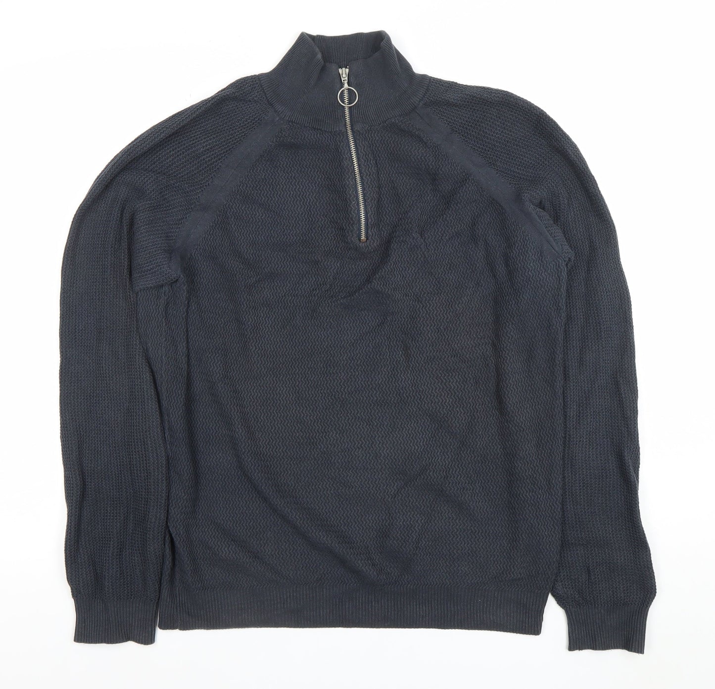 Friday Casual Men's Blue Cotton Half Zip Jumper L Waffle Knit