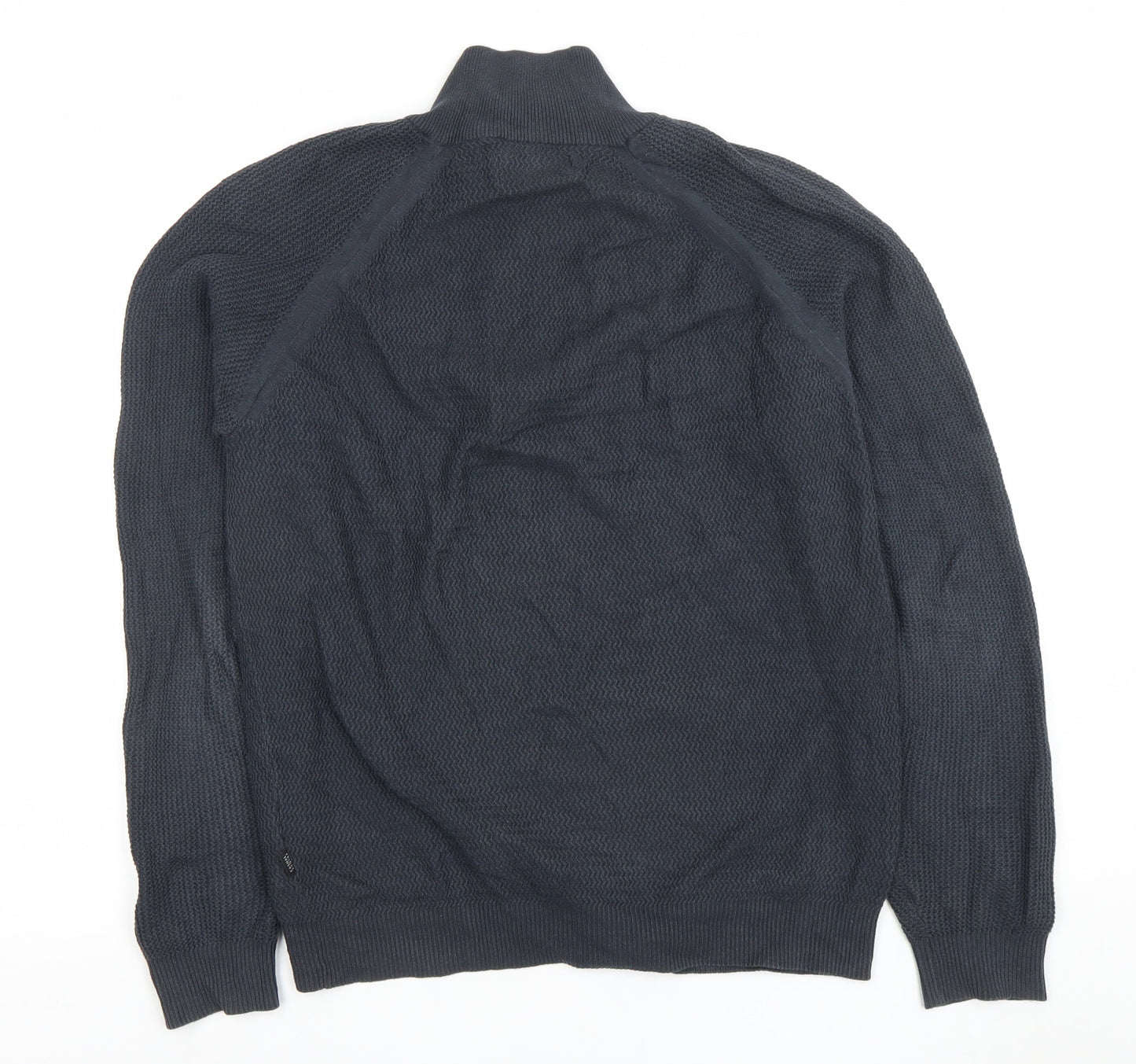 Friday Casual Men's Blue Cotton Half Zip Jumper L Waffle Knit