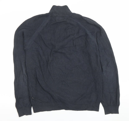 Friday Casual Men's Blue Cotton Half Zip Jumper L Waffle Knit