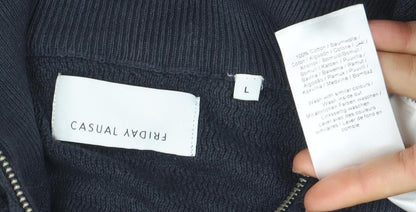 Friday Casual Men's Blue Cotton Half Zip Jumper L Waffle Knit