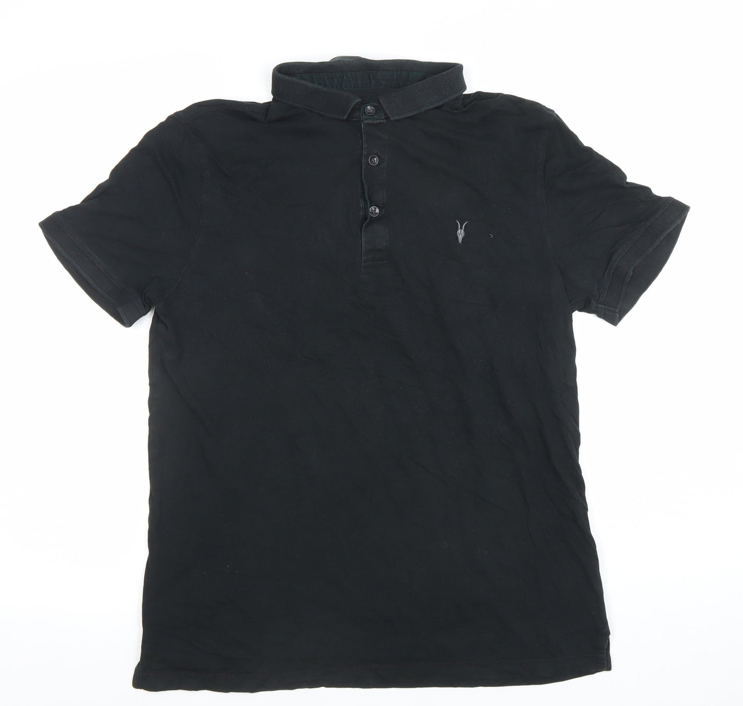 AllSaints Men’s Black Slim Fit Cotton Polo Shirt Size L