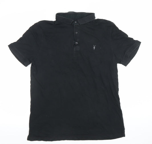 AllSaints Men’s Black Slim Fit Cotton Polo Shirt Size L