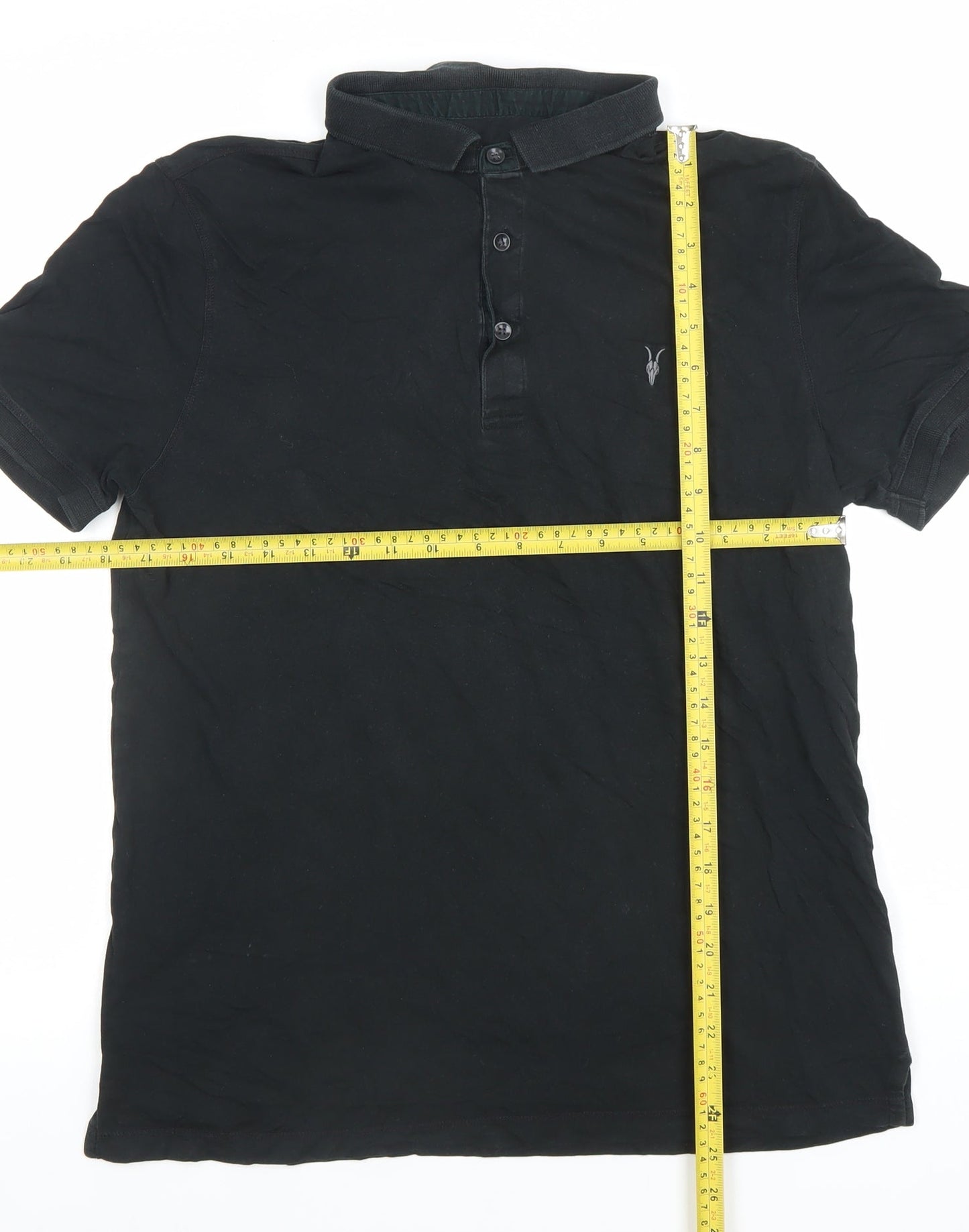 AllSaints Men’s Black Slim Fit Cotton Polo Shirt Size L