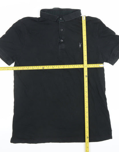 AllSaints Men’s Black Slim Fit Cotton Polo Shirt Size L