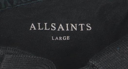 AllSaints Men’s Black Slim Fit Cotton Polo Shirt Size L