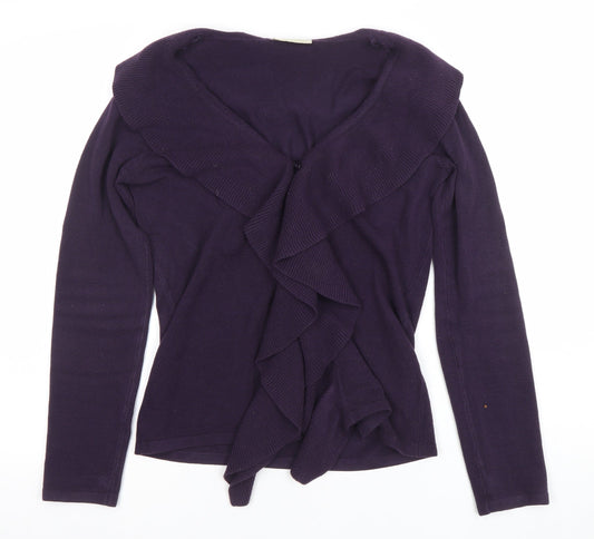 BHS Women's Purple Ruffle V-Neck Cardigan Jumper Size 10