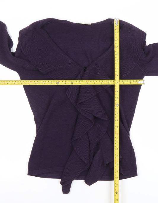 BHS Women's Purple Ruffle V-Neck Cardigan Jumper Size 10