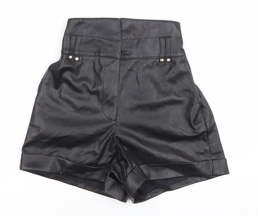 River Island Womens Black Faux Leather Paperbag Shorts Size 6