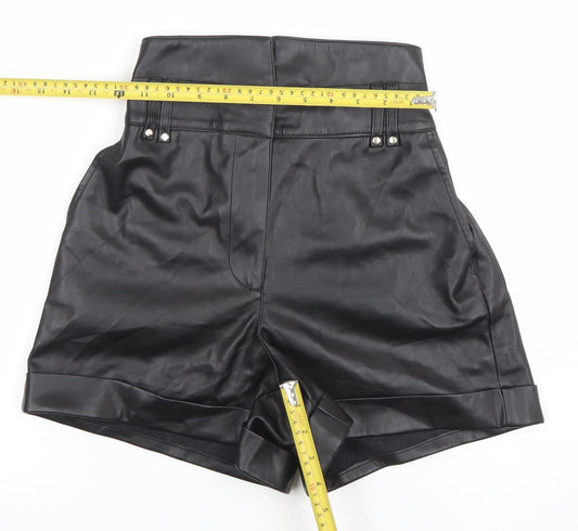 River Island Womens Black Faux Leather Paperbag Shorts Size 6