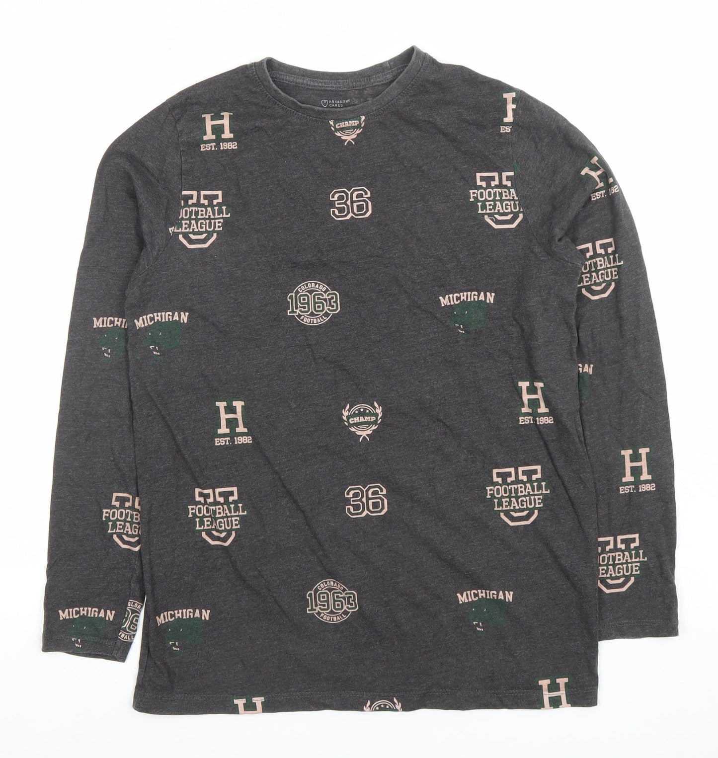 Primark Girls Dark Grey Long Sleeve Football League Graphic T-Shirt 13-14 Years