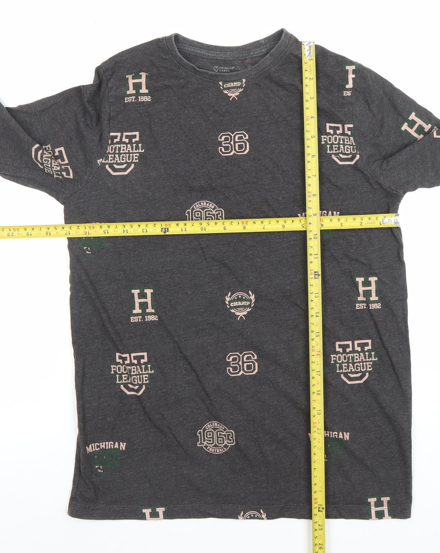 Primark Girls Dark Grey Long Sleeve Football League Graphic T-Shirt 13-14 Years