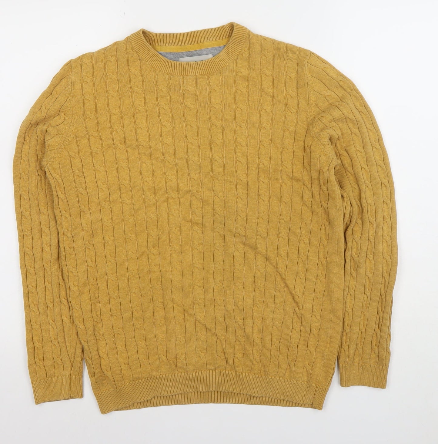 Racing Green Men's Yellow Cable Knit Cotton Jumper Size S