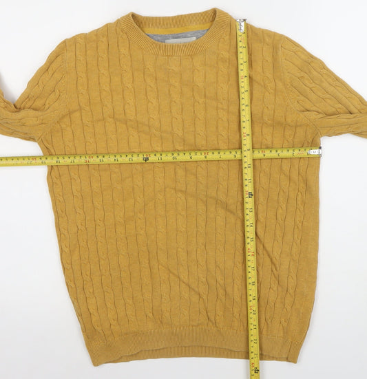 Racing Green Men's Yellow Cable Knit Cotton Jumper Size S