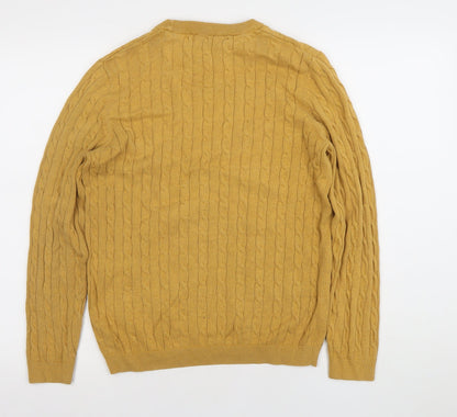 Racing Green Men's Yellow Cable Knit Cotton Jumper Size S