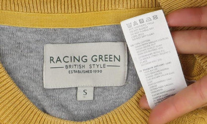 Racing Green Men's Yellow Cable Knit Cotton Jumper Size S