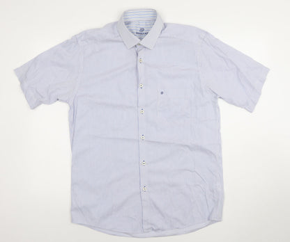 Douglas Mens Blue Striped Short Sleeve Classic Fit 16/41 Dress Shirt