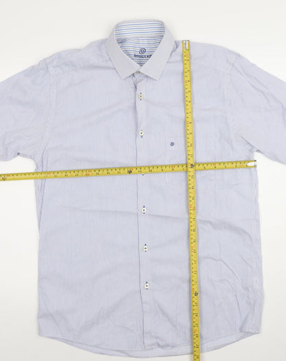 Douglas Mens Blue Striped Short Sleeve Classic Fit 16/41 Dress Shirt