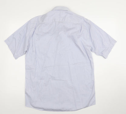 Douglas Mens Blue Striped Short Sleeve Classic Fit 16/41 Dress Shirt