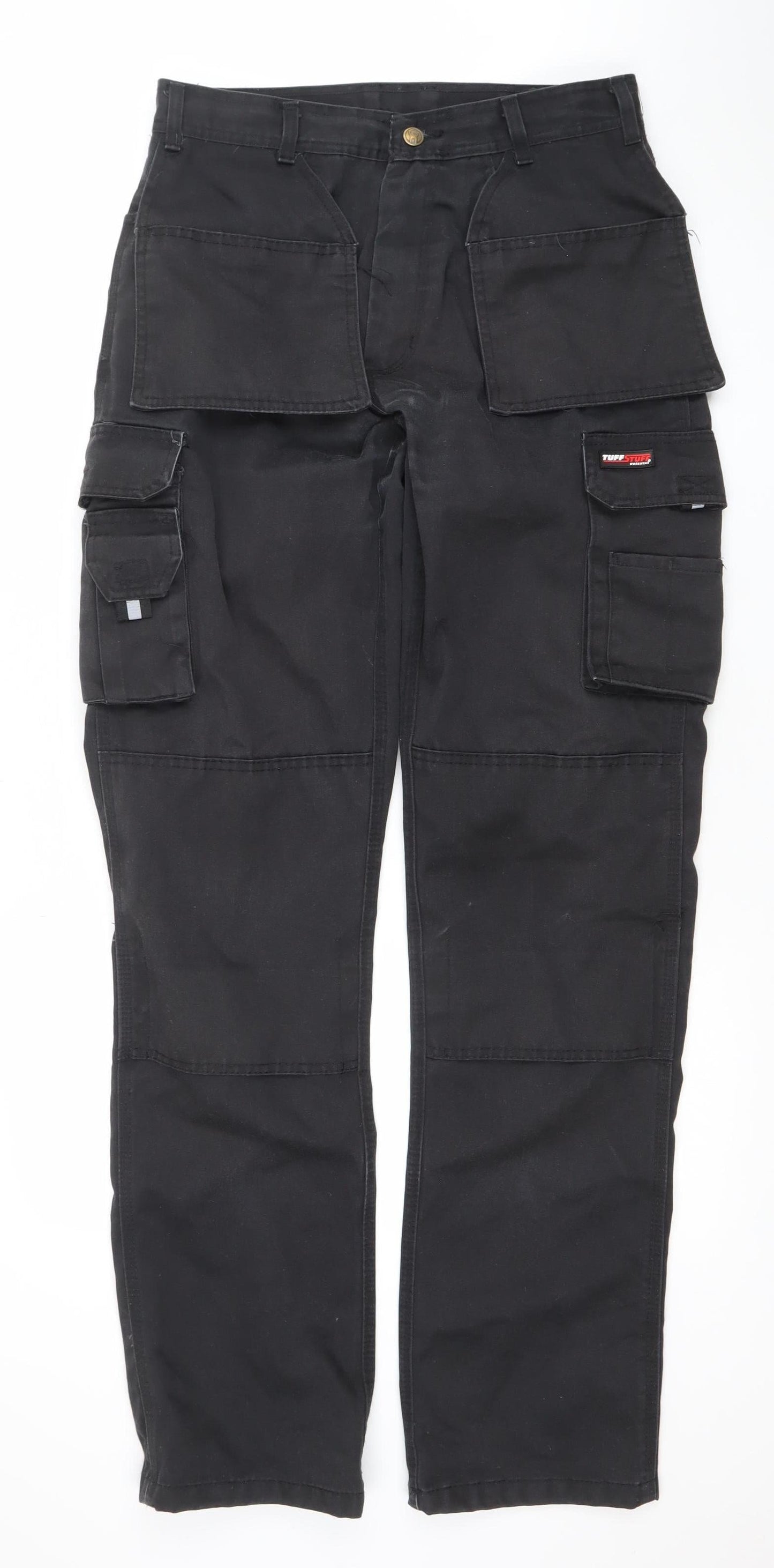 TuffStuff Black Mens Cargo Workwear Trousers 32W 35L Polyester Cotton
