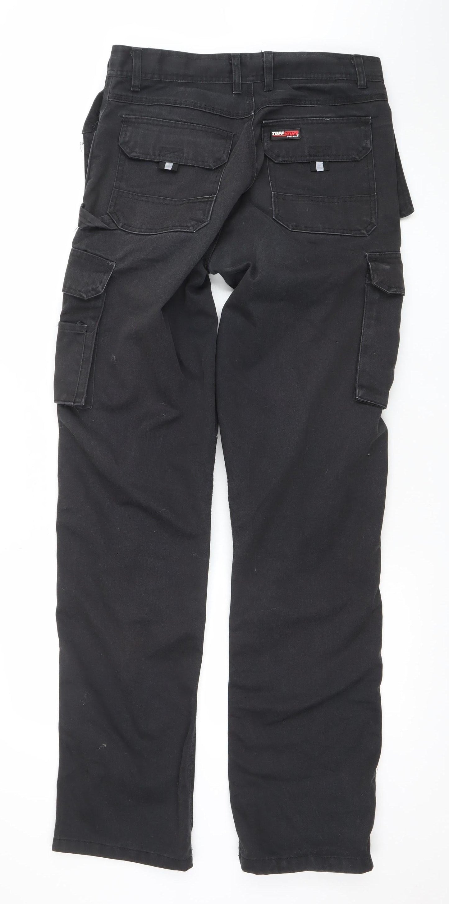 TuffStuff Black Mens Cargo Workwear Trousers 32W 35L Polyester Cotton