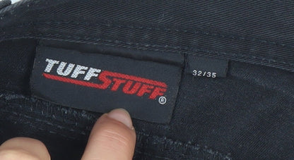 TuffStuff Black Mens Cargo Workwear Trousers 32W 35L Polyester Cotton