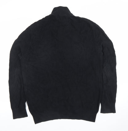 H&M Men’s Black Slim Fit 1/2 Zip Cotton Jumper Size M
